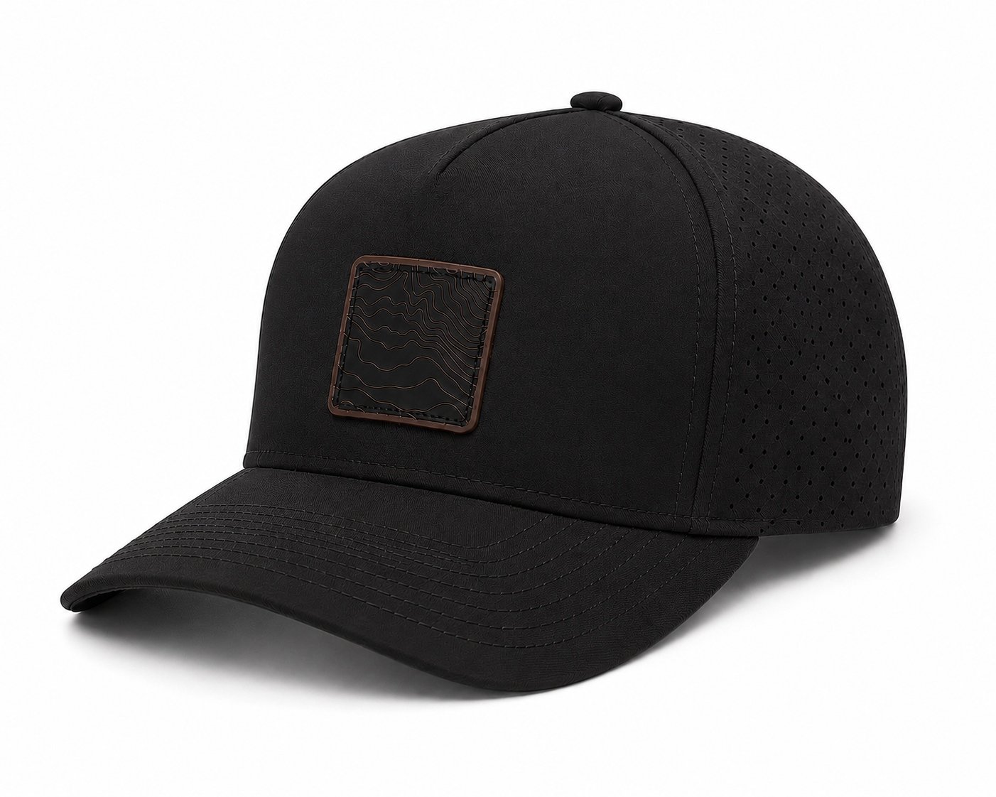 Signature Topo Trucker, front, with engraved topo patch