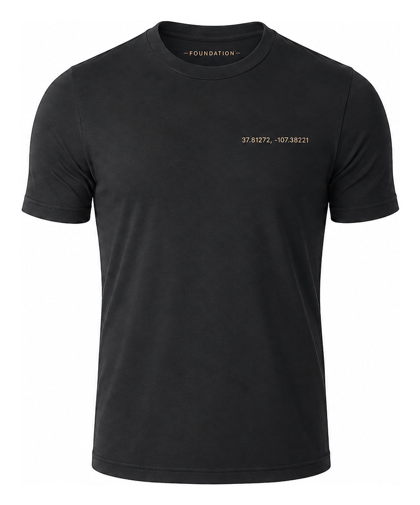 Signature Coordinates Tee, front, with coordinates on the chest